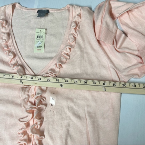 Ann Taylor NWT Pink bottom front with Ruffle Cardigan Size L - Picture 8 of 12